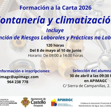 Formación a la carta. Iniciación a la  Fontanería y la Climatización. Ayuntamiento de Castellón.